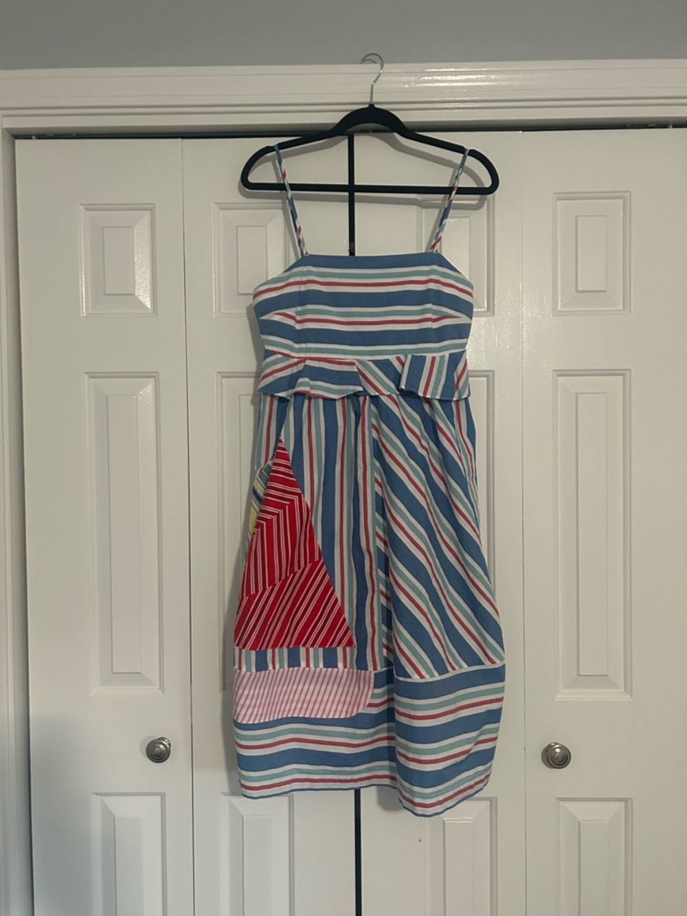 Anthropologie Celandine Womens Striped SpaghettiStrap Dress in Blue, White & Red